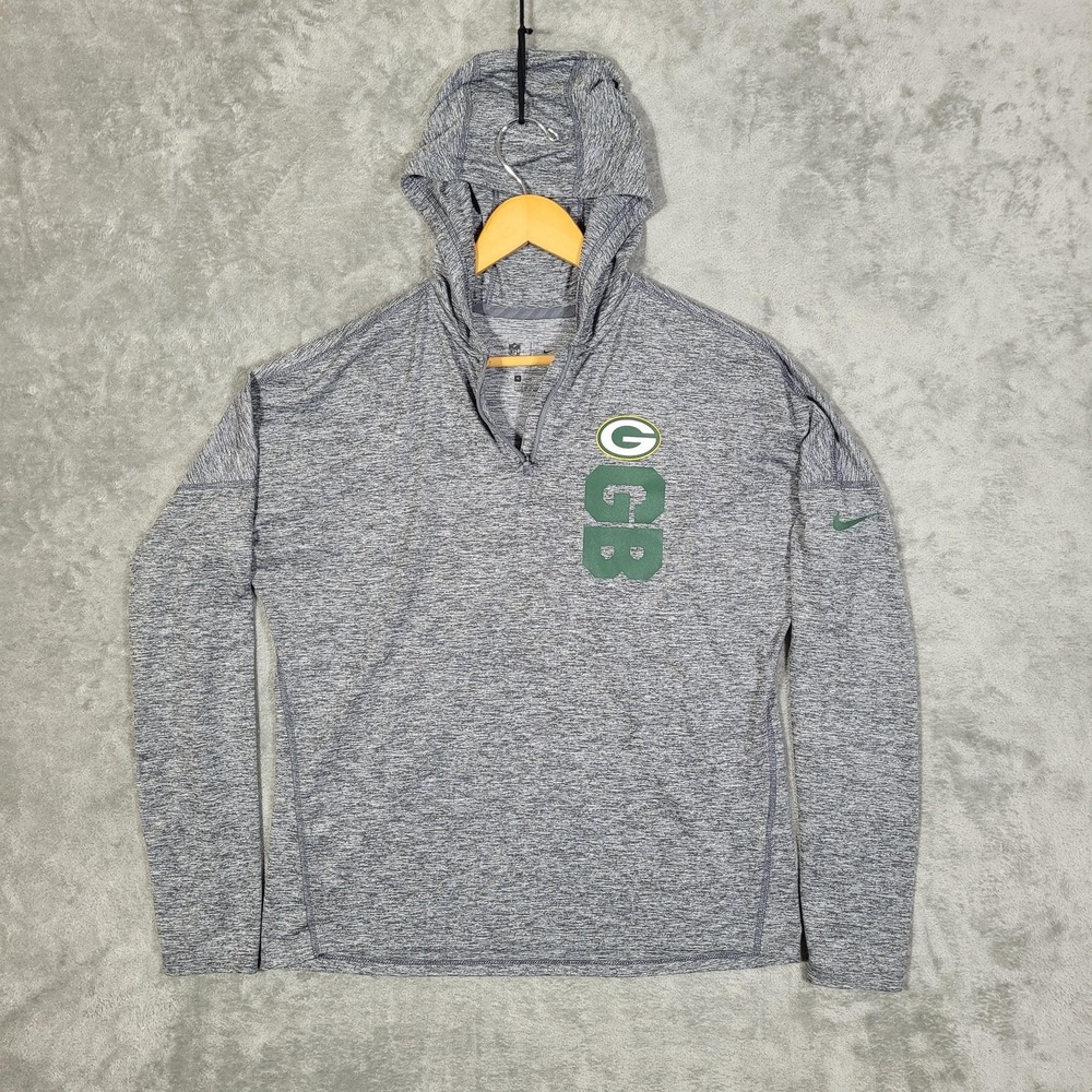 Green Bay Packers Hoodie Mens Medium Gray NFL Football Dri-FIT Pullover Nike GB